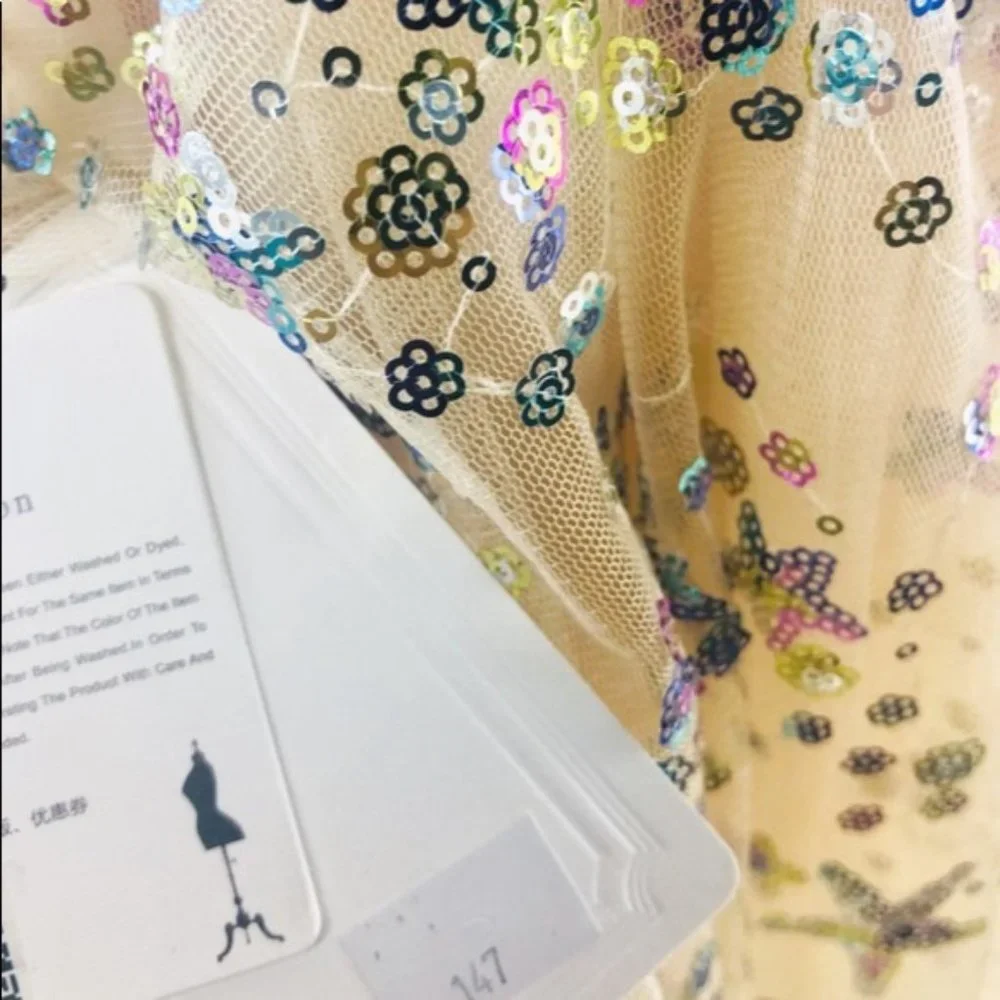 Beige Mini Dress Custom Made Puff Sleeve - NEW - Picture 3 of 9